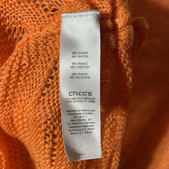 Chico’s - light orange wavy open weave 3/4 sleeve sweater w/ gathered tie sides - Picture 11 of 11